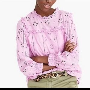 J.Crew Ruffle Eyelet Pink Top